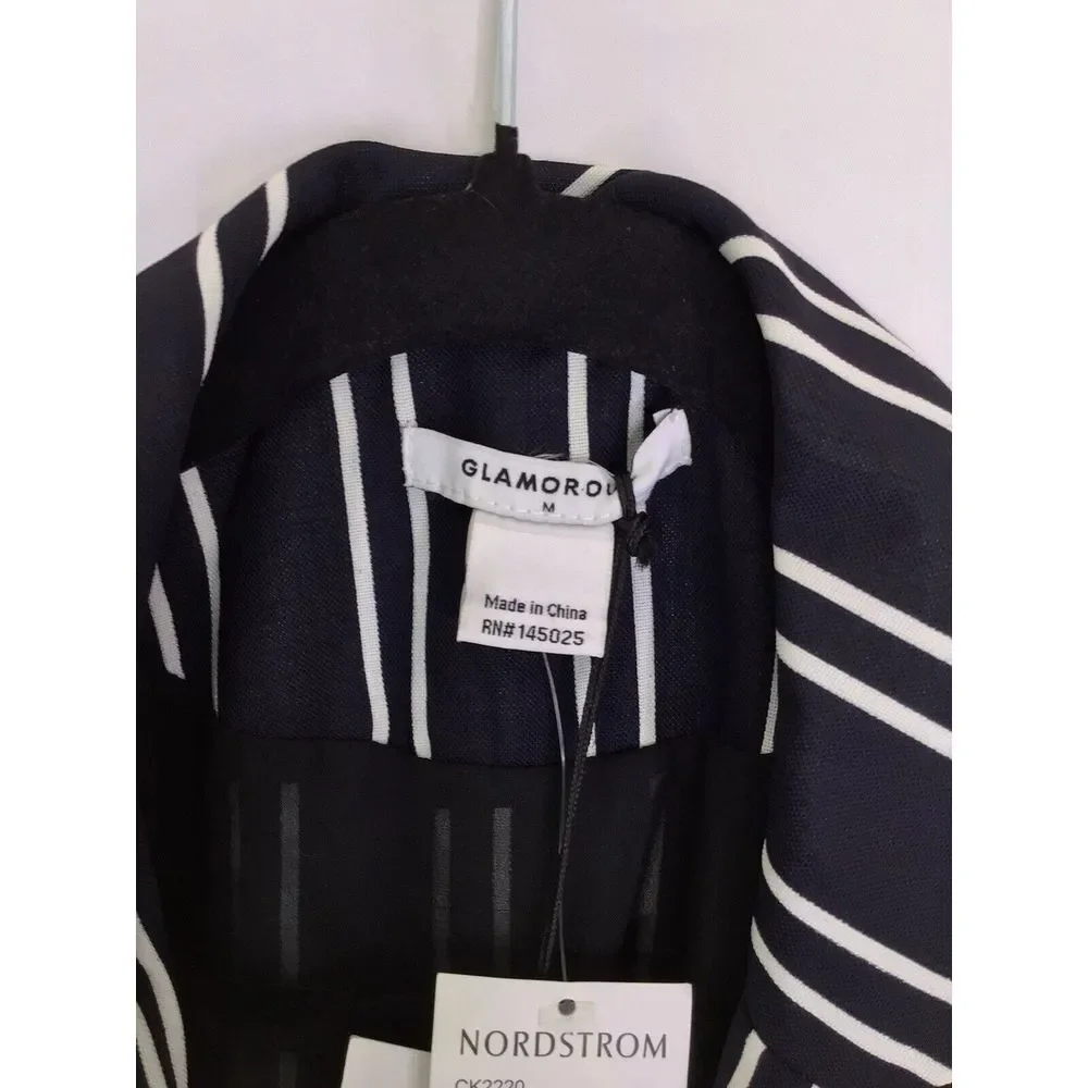 Glamorous Nordstrom Navy Striped Sleeveless Cardigan Women's Size‎ Medium NEW